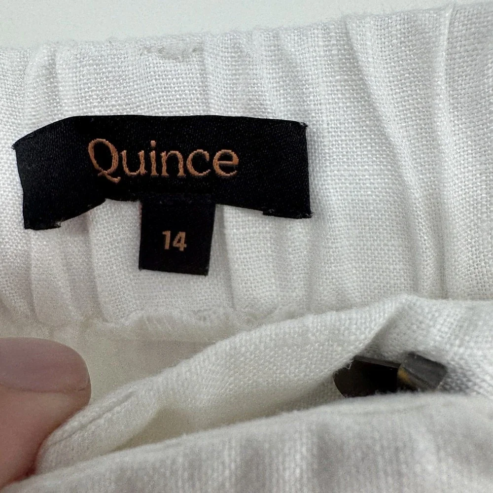 Quince Linen Pants Womens 14 White Pleated Wide Leg Solid